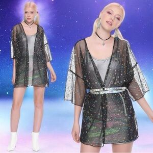 NWOT Hot‎ Topic Glitter Star Sheer Kimono Gothic Halloween Size XL